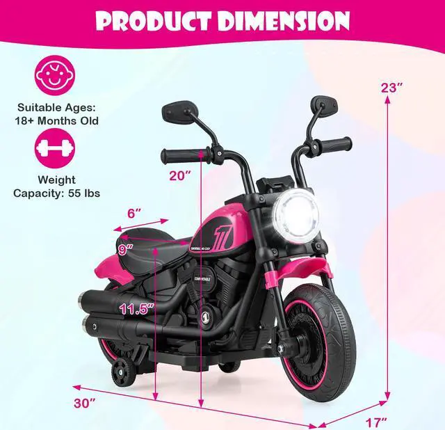 Alt view image 4 of 7 - SlickBlue Kids Electric Motorcycle with Training Wheels and LED Headlights