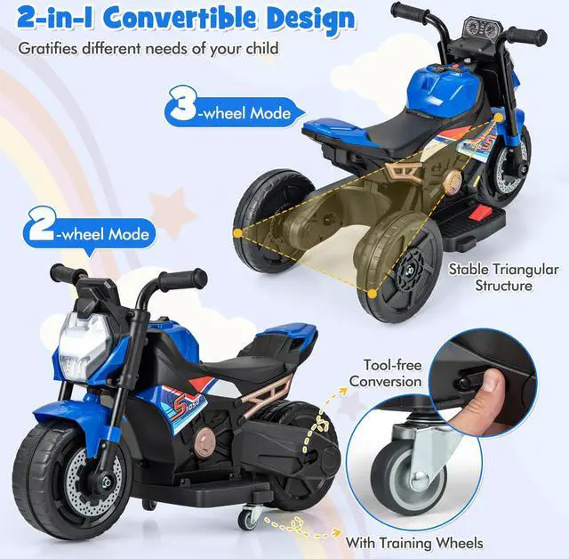 Alt view image 5 of 7 - SlickBlue Kids Ride-on Motorcycle 6V Battery Powered Motorbike with Detachable Training Wheels