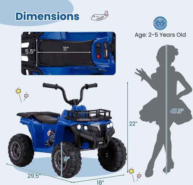 Alt view image 4 of 7 - SlickBlue 6V Kids Ride On Electric ATV with LED Headlights and MP3 Player