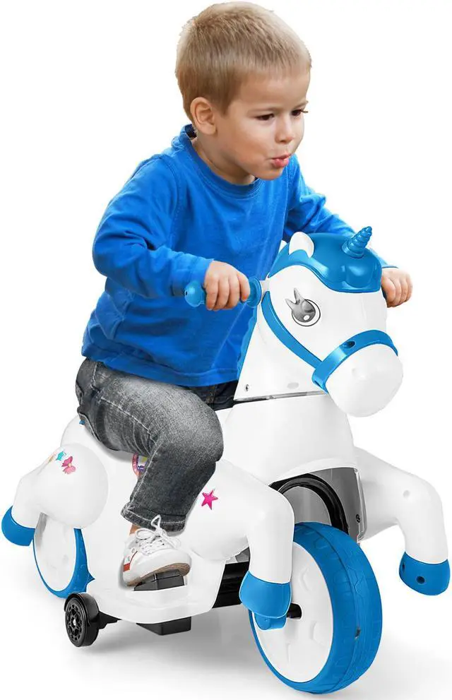 Alt view image 4 of 7 - SlickBlue 12V Unicorn Ride on Toy with Training Wheels and Horse Riding Mode