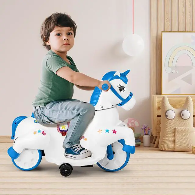 Alt view image 2 of 7 - SlickBlue 12V Unicorn Ride on Toy with Training Wheels and Horse Riding Mode