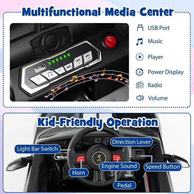 Alt view image 6 of 7 - SlickBlue 12V Licensed Ford Mustang Shelby GT500 Kids Ride on Car with Remote Control for Kids Aged 3-8