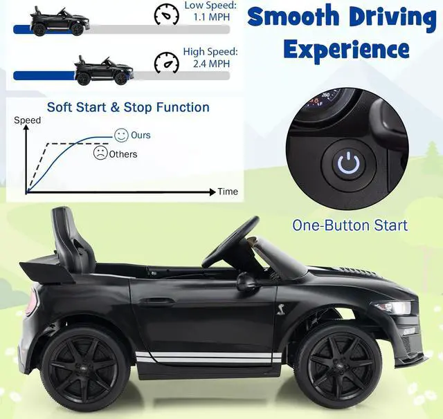 Alt view image 7 of 7 - SlickBlue 12V Licensed Ford Mustang Shelby GT500 Kids Ride on Car with Remote Control for Kids Aged 3-8