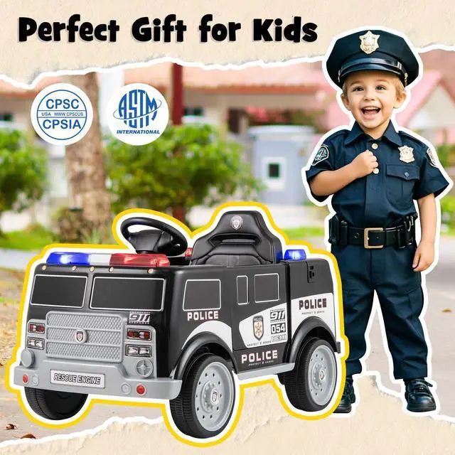 Alt view image 7 of 7 - SlickBlue 12V Battery Powered Electric Vehicle with 3 Speeds and Megaphone-Black