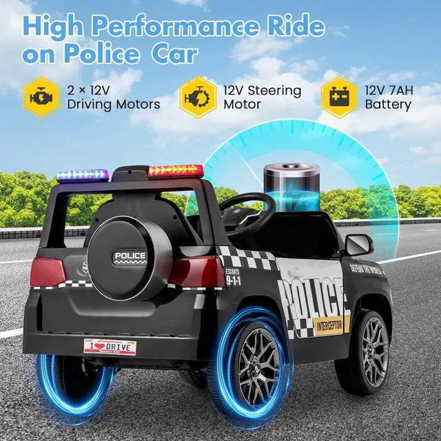 Alt view image 3 of 7 - SlickBlue 12V Kids Ride on Police Car with Remote and Siren Flashing Lights