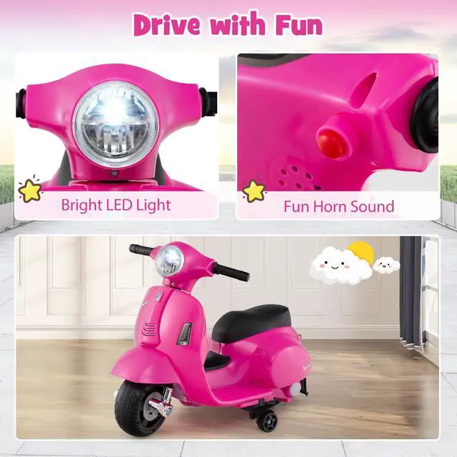 Alt view image 7 of 7 - SlickBlue Kids Ride on Motorcycle Licensed Vespa with LED Headlight and Horn Sound