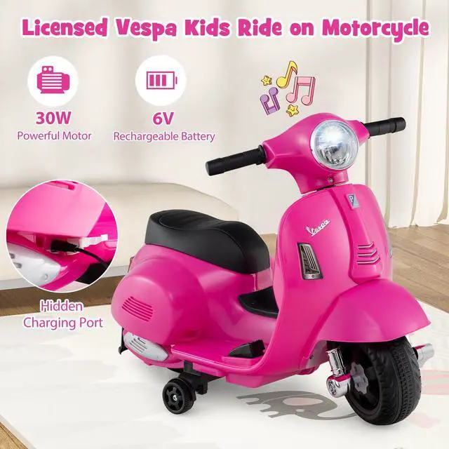 Alt view image 6 of 7 - SlickBlue Kids Ride on Motorcycle Licensed Vespa with LED Headlight and Horn Sound