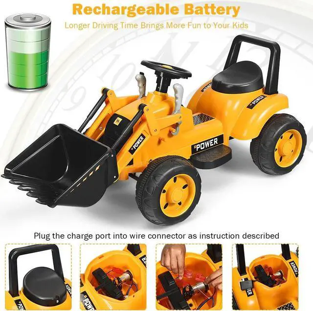 Alt view image 7 of 7 - SlickBlue Kids Ride On Excavator Digger 6V Battery Powered Tractor-Yellow