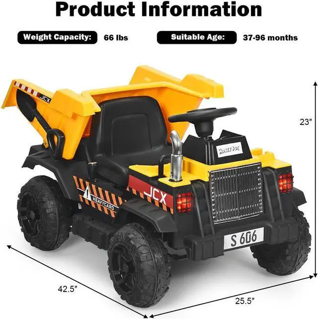 Alt view image 5 of 7 - SlickBlue 12V Battery Kids Ride On Dump Truck with Electric Bucket and Dump Bed-Yellow