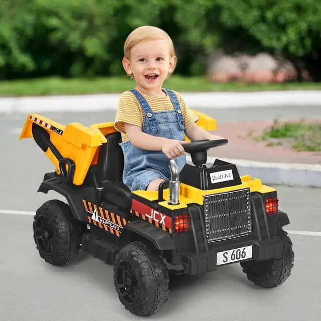 Alt view image 3 of 7 - SlickBlue 12V Battery Kids Ride On Dump Truck with Electric Bucket and Dump Bed-Yellow