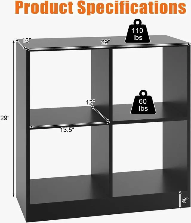 Alt view image 5 of 7 - SlickBlue 4-Cube Kids Bookcase with Open Shelves