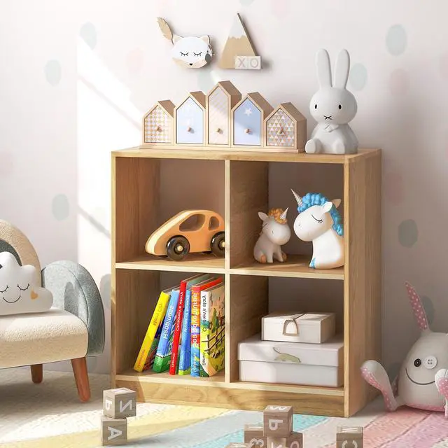 Alt view image 3 of 7 - SlickBlue 4-Cube Kids Bookcase with Open Shelves