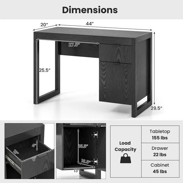 Alt view image 5 of 7 - SlickBlue Modern Computer Desk Writing Workstation with Cabinet and Drawer