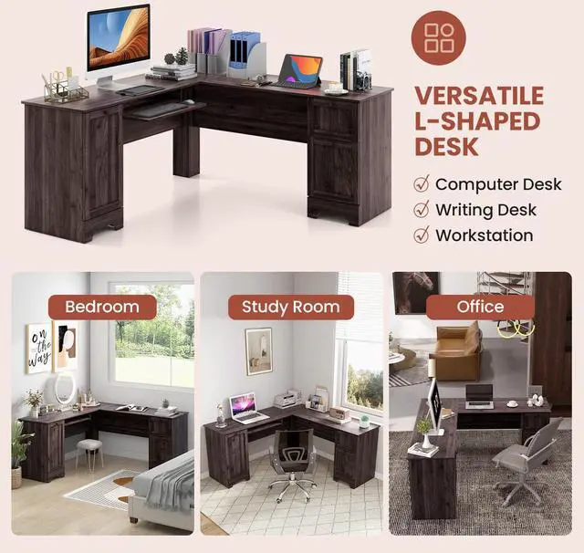 Alt view image 6 of 7 - SlickBlue L-Shaped Office Desk with Storage Drawers and Keyboard Tray