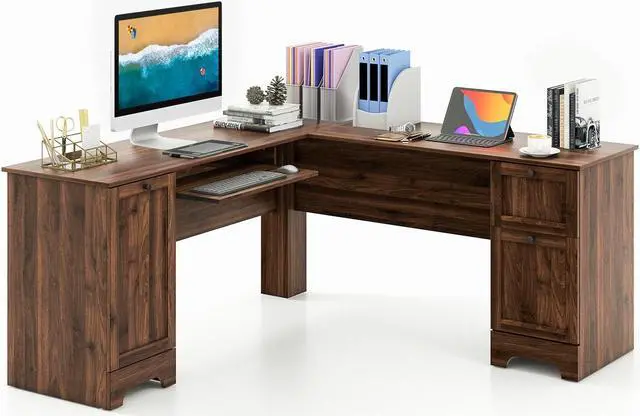 Main image of SlickBlue L-Shaped Office Desk with Storage Drawers and Keyboard Tray