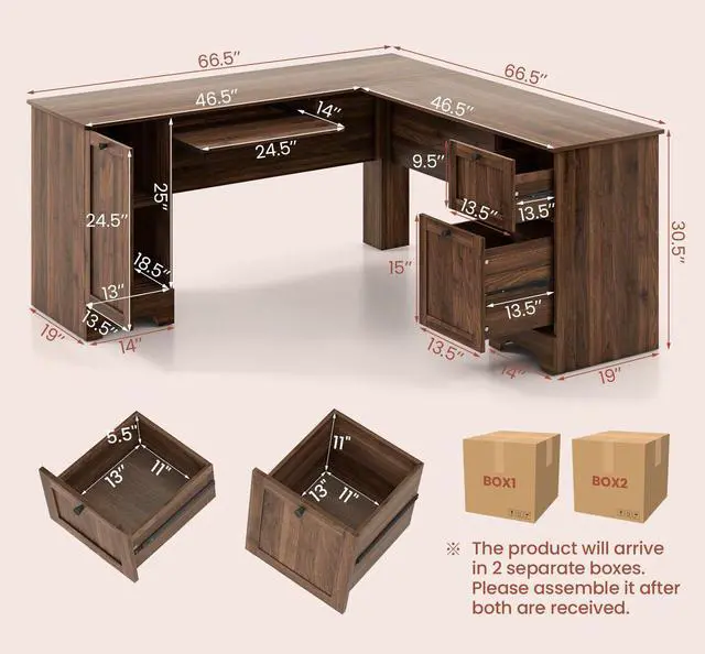 Alt view image 4 of 7 - SlickBlue L-Shaped Office Desk with Storage Drawers and Keyboard Tray