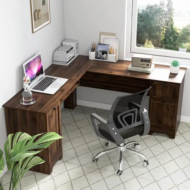 Alt view image 5 of 7 - SlickBlue L-Shaped Office Desk with Storage Drawers and Keyboard Tray