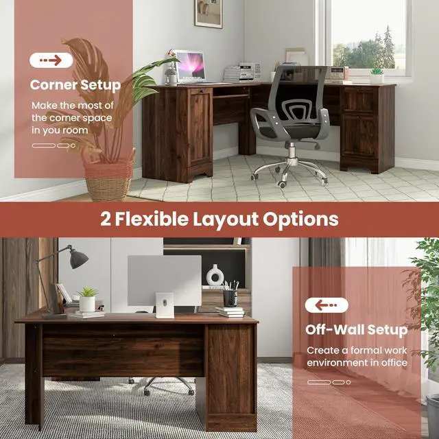 Alt view image 7 of 7 - SlickBlue L-Shaped Office Desk with Storage Drawers and Keyboard Tray