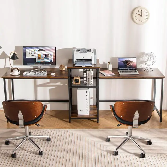 Alt view image 3 of 7 - SlickBlue 2-Person Computer Desk with Power Outlet and Printer Stand