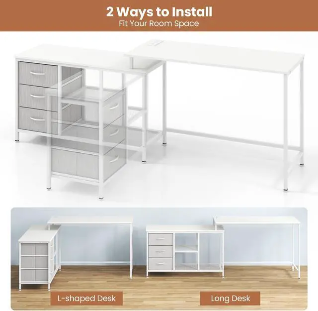 Alt view image 6 of 7 - SlickBlue L-shaped Computer Desk with Power Outlet for Working Studying Gaming