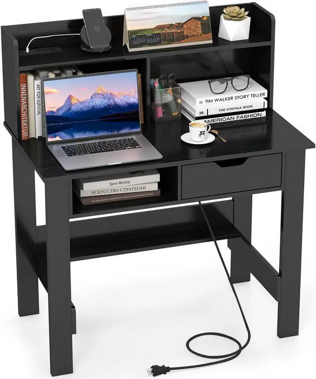 Alt view image 4 of 7 - SlickBlue Computer Desk with Power Outlets USB Ports and Type-C
