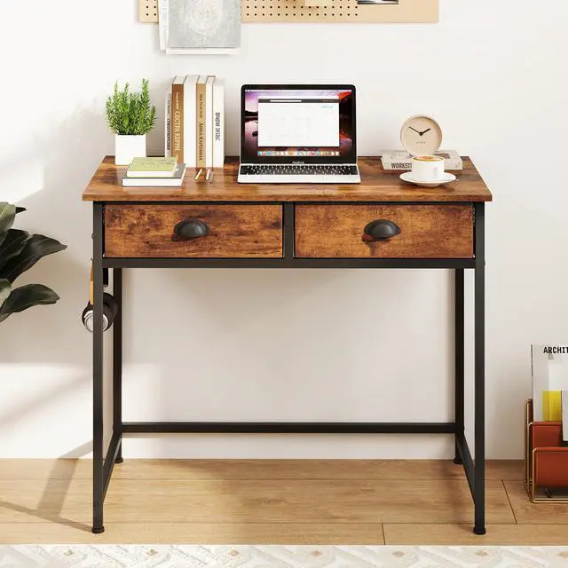 Alt view image 2 of 7 - SlickBlue Space Saving Home Office Desk with 2 Fabric Drawers and 4 Hanging Hooks