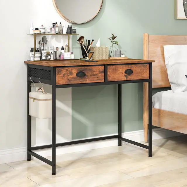 Alt view image 3 of 7 - SlickBlue Space Saving Home Office Desk with 2 Fabric Drawers and 4 Hanging Hooks