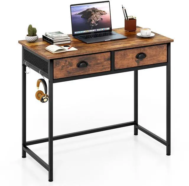Alt view image 4 of 7 - SlickBlue Space Saving Home Office Desk with 2 Fabric Drawers and 4 Hanging Hooks