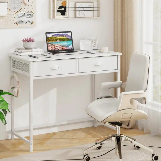 Alt view image 2 of 7 - SlickBlue Space Saving Home Office Desk with 2 Fabric Drawers and 4 Hanging Hooks
