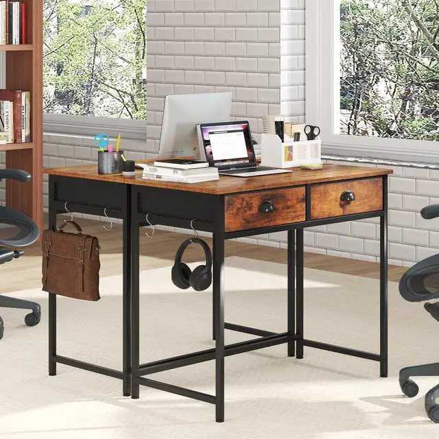 Alt view image 7 of 7 - SlickBlue Space Saving Home Office Desk with 2 Fabric Drawers and 4 Hanging Hooks