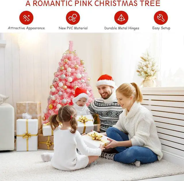 Alt view image 2 of 7 - SlickBlue Pink Christmas Tree with Snow Flocked PVC Tips and Metal Stand