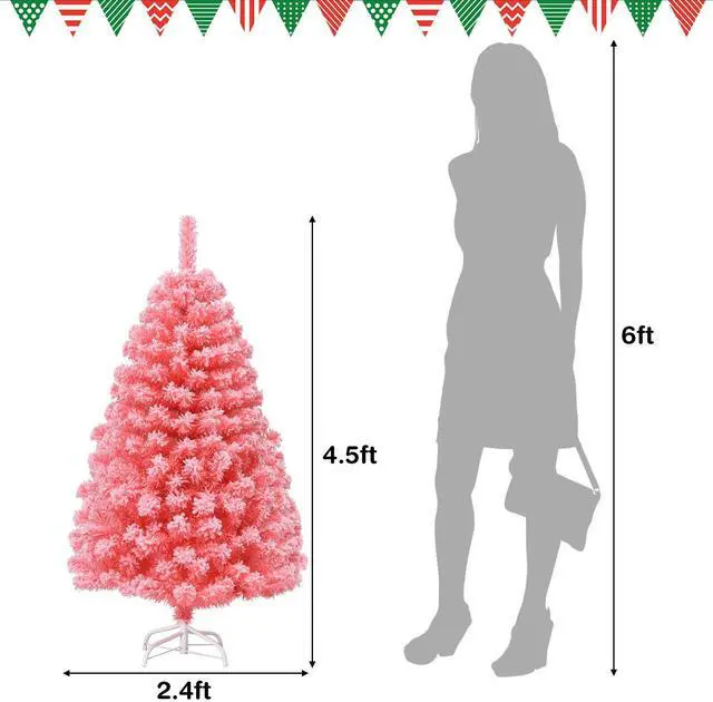 Alt view image 4 of 7 - SlickBlue Pink Christmas Tree with Snow Flocked PVC Tips and Metal Stand