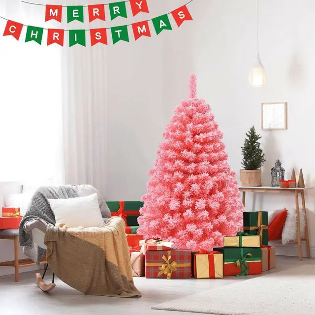 Alt view image 6 of 7 - SlickBlue Pink Christmas Tree with Snow Flocked PVC Tips and Metal Stand