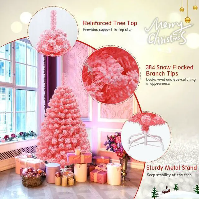 Alt view image 5 of 7 - SlickBlue Pink Christmas Tree with Snow Flocked PVC Tips and Metal Stand