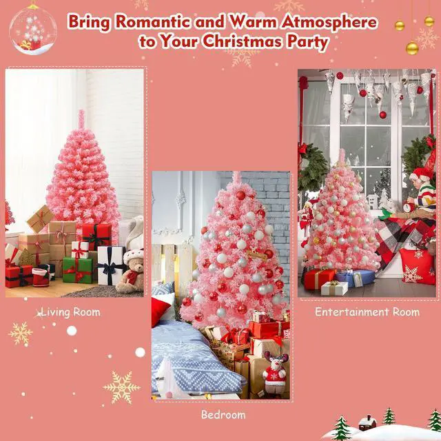 Alt view image 7 of 7 - SlickBlue Pink Christmas Tree with Snow Flocked PVC Tips and Metal Stand