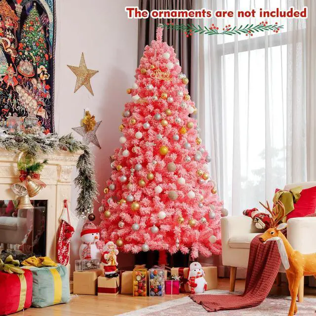 Alt view image 3 of 7 - SlickBlue Pink Christmas Tree with Snow Flocked PVC Tips and Metal Stand
