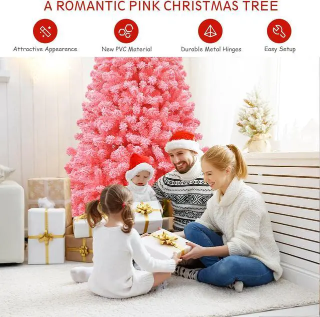 Alt view image 2 of 7 - SlickBlue Pink Christmas Tree with Snow Flocked PVC Tips and Metal Stand