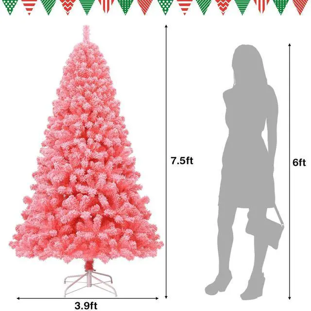 Alt view image 4 of 7 - SlickBlue Pink Christmas Tree with Snow Flocked PVC Tips and Metal Stand