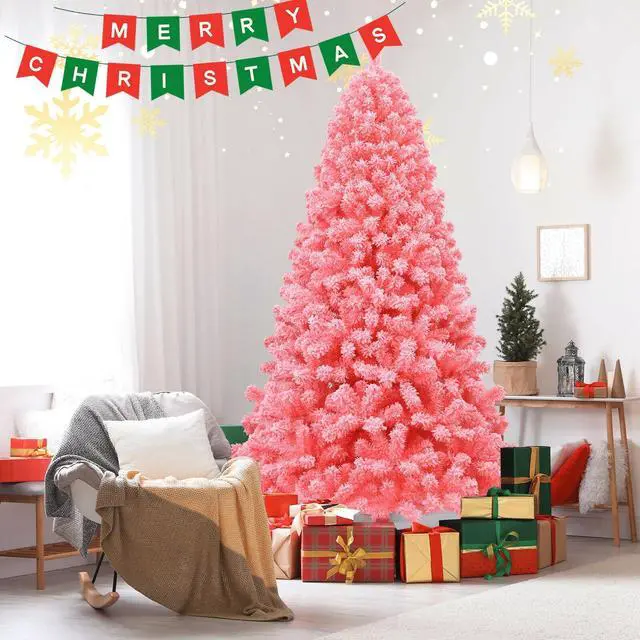 Alt view image 6 of 7 - SlickBlue Pink Christmas Tree with Snow Flocked PVC Tips and Metal Stand