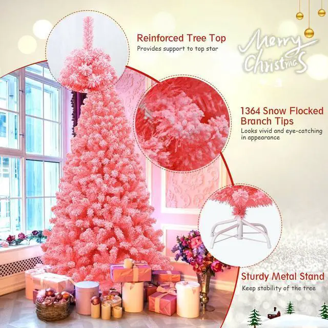 Alt view image 5 of 7 - SlickBlue Pink Christmas Tree with Snow Flocked PVC Tips and Metal Stand