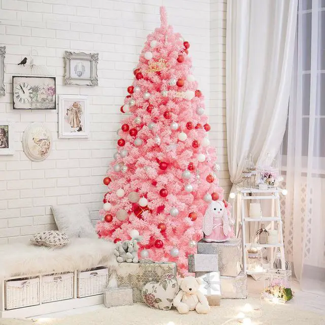 Alt view image 7 of 7 - SlickBlue Pink Christmas Tree with Snow Flocked PVC Tips and Metal Stand