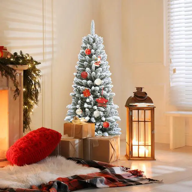 Alt view image 2 of 7 - SlickBlue Snow-Flocked Hinged Artificial Christmas Pencil Tree with Mixed Tips