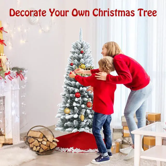 Alt view image 5 of 7 - SlickBlue Snow-Flocked Hinged Artificial Christmas Pencil Tree with Mixed Tips