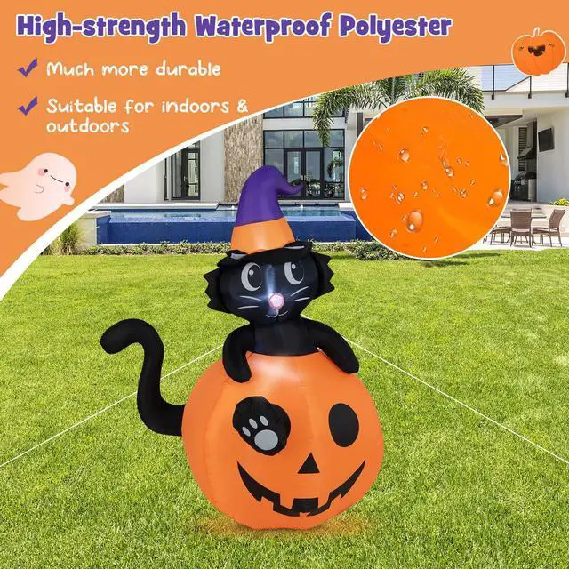 Alt view image 2 of 7 - SlickBlue  Inflatable Halloween Pumpkin with Witch's Black Cat
