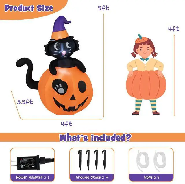 Alt view image 4 of 7 - SlickBlue  Inflatable Halloween Pumpkin with Witch's Black Cat