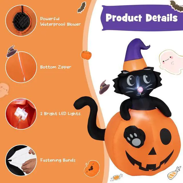 Alt view image 5 of 7 - SlickBlue  Inflatable Halloween Pumpkin with Witch's Black Cat