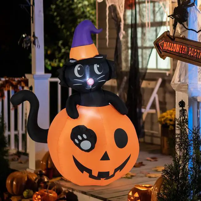 Alt view image 7 of 7 - SlickBlue  Inflatable Halloween Pumpkin with Witch's Black Cat
