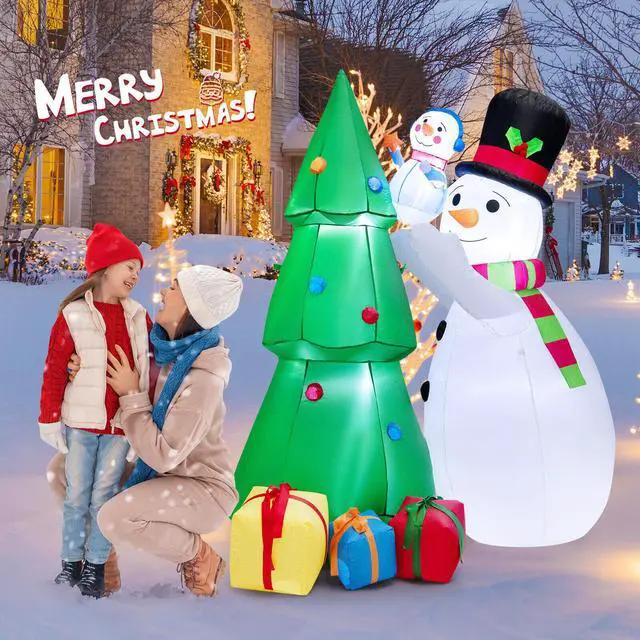 Alt view image 3 of 7 - SlickBlue  Tall Inflatable Christmas Snowman and Tree Decoration Set with LED Lights