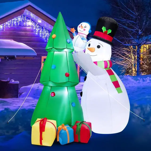 Alt view image 2 of 7 - SlickBlue  Tall Inflatable Christmas Snowman and Tree Decoration Set with LED Lights