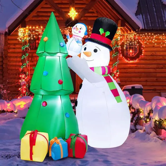 Alt view image 6 of 7 - SlickBlue  Tall Inflatable Christmas Snowman and Tree Decoration Set with LED Lights